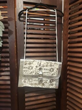 White and Silver Oversized Patterned Clutch